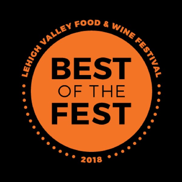 Orange circular award badge for "Best of the Fest" from the 2018 Lehigh Valley Food & Wine Festival.