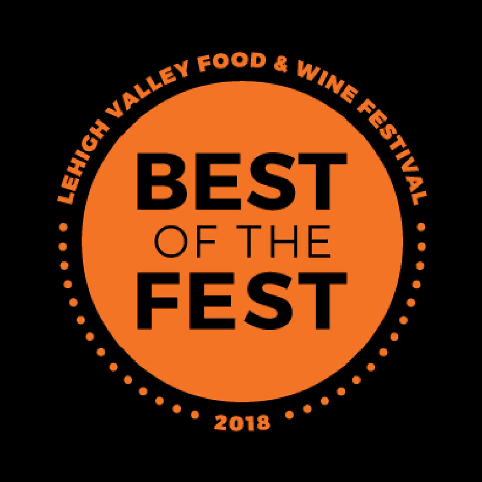 Orange circular award badge for "Best of the Fest" from the 2018 Lehigh Valley Food & Wine Festival.