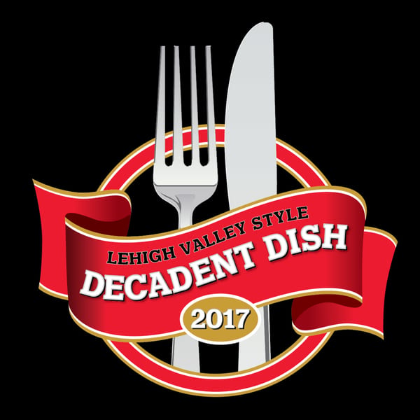 Lehigh Valley Style Decadent Dish 2017 logo with a fork, knife, and red ribbon.