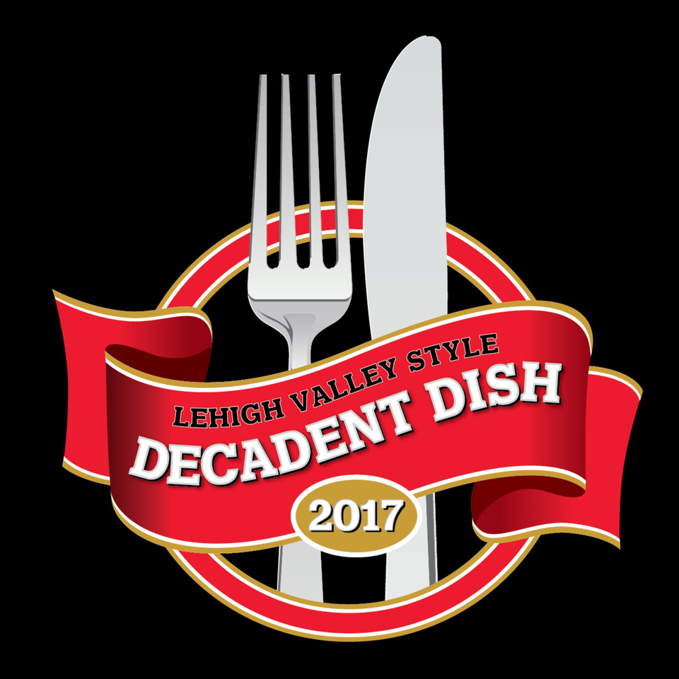 Lehigh Valley Style Decadent Dish 2017 logo with a fork, knife, and red ribbon.