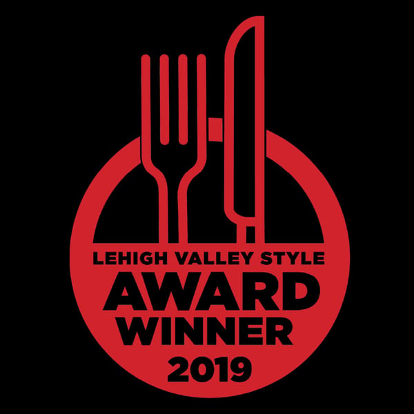 Red circular logo with a fork and knife, text reads "Lehigh Valley Style Award Winner 2019".