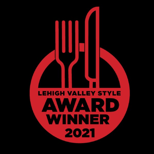 Red and black logo for Lehigh Valley Style Award Winner 2021, featuring a fork and knife.